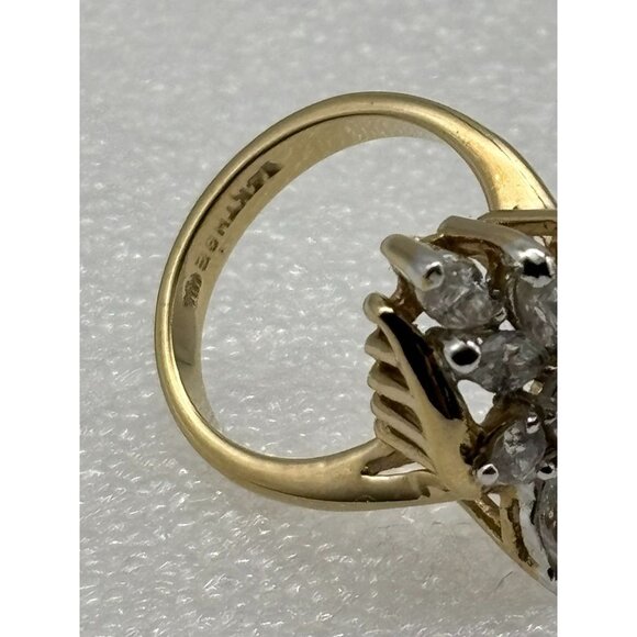Vintage Ring Cubic Zirconia Cluster Marquis 14 KT. Gold Plated Yellow White Gold - Picture 13 of 15